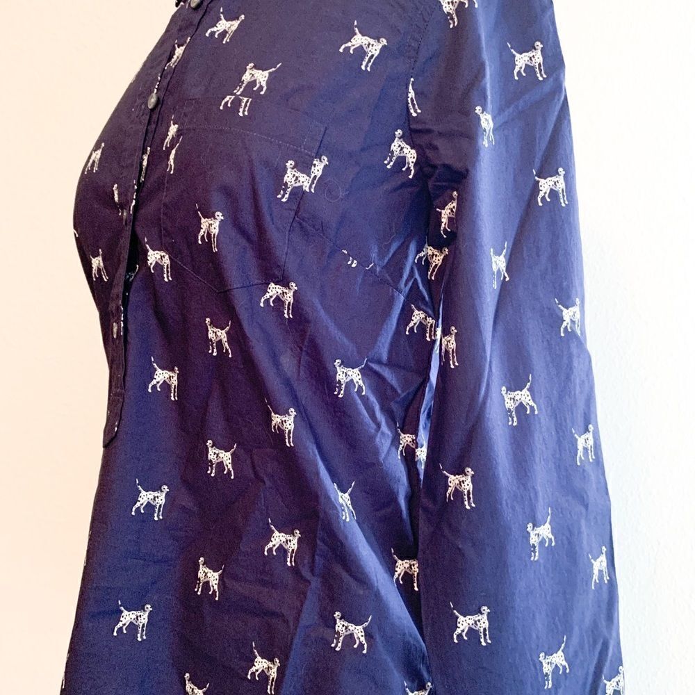 J Crew Classic fit navy dalmation print popover